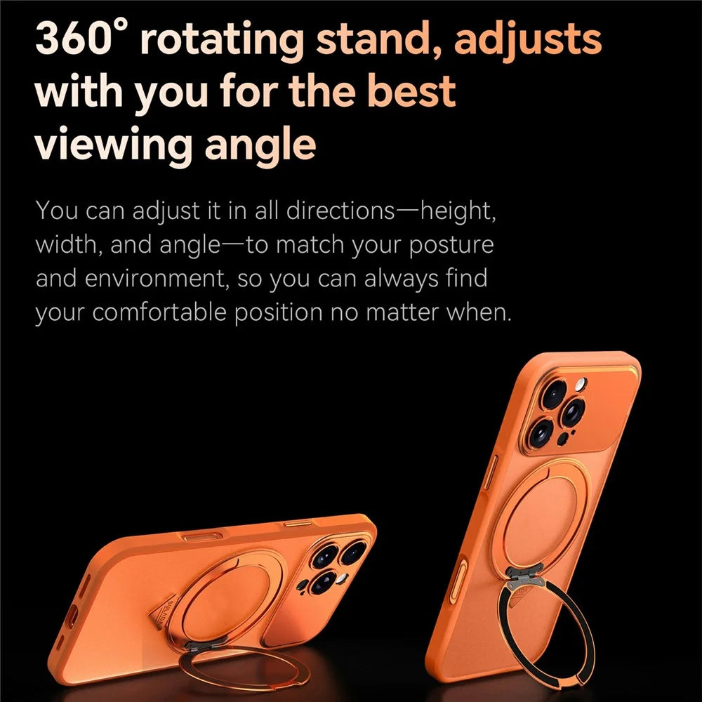 SULADA For iPhone 16 Pro Max Magnetic Case with 360° Rotating Kickstand Transfer to 17 Pro Max PC TPU Phone Cover Compatible with MagSafe - Orange - 5