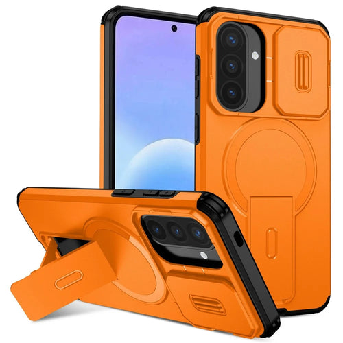 For Samsung Galaxy A57 5G Magnetic Case Kickstand Camera Slider PC + TPU Phone Cover - Orange - 1