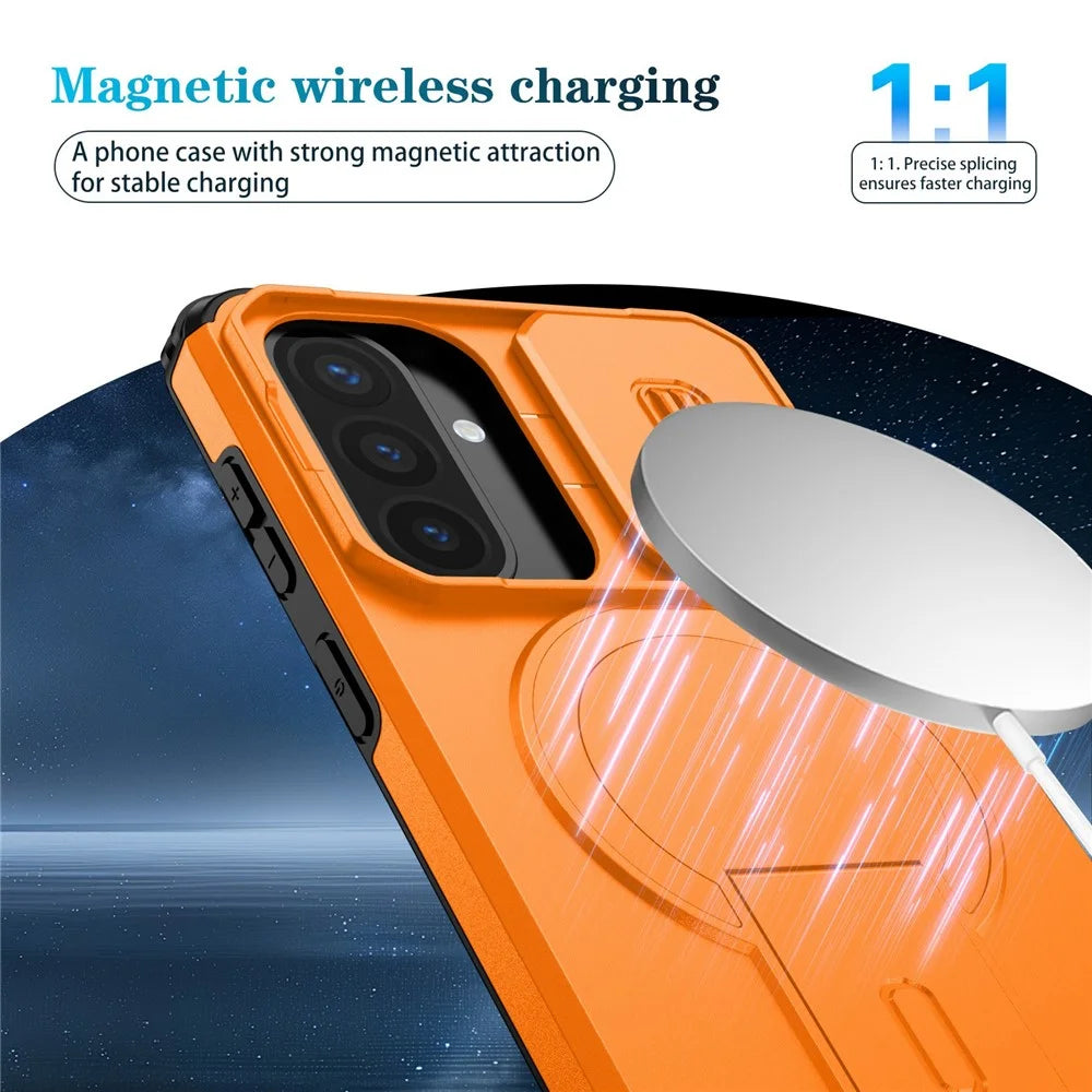 For Samsung Galaxy A57 5G Magnetic Case Kickstand Camera Slider PC + TPU Phone Cover - Orange - 2