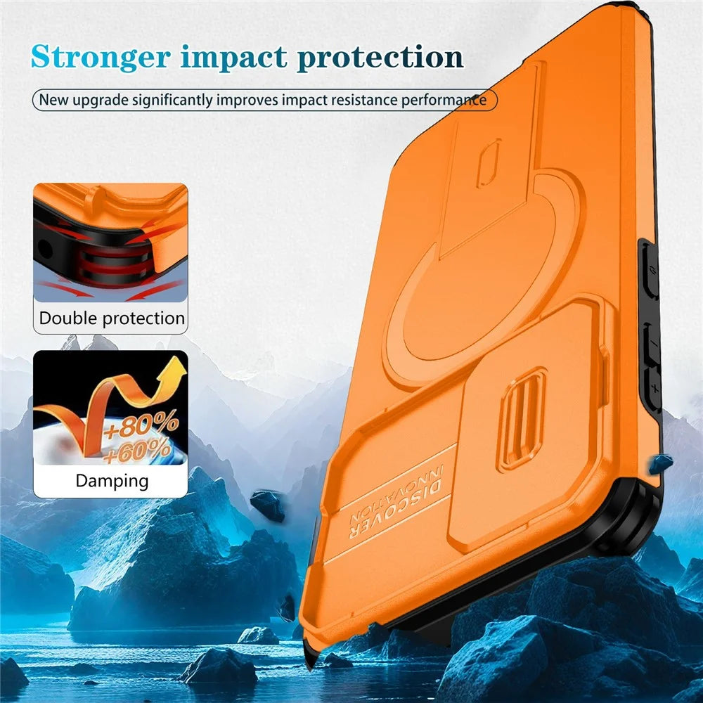 For Samsung Galaxy A57 5G Magnetic Case Kickstand Camera Slider PC + TPU Phone Cover - Orange - 7