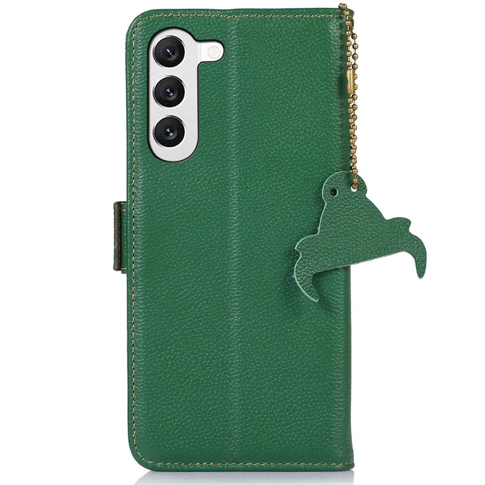 Genuine Leather Case for Samsung Galaxy S23+, Side Magnetic Closure Phone Case RFID Blocking Wallet Phone Cover with Stand - Green - 7