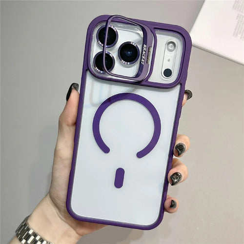 For iPhone 18 Pro Max / 17 Pro Max Case Compatible with MagSafe TPU Acrylic Phone Cover with Lens Frame Kickstand  /  Lens Film - Dark Purple - 1
