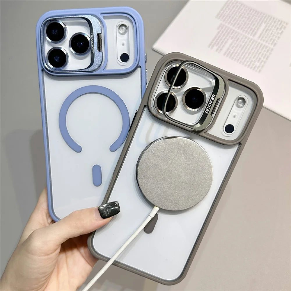For iPhone 18 Pro / 17 Pro Case Compatible with MagSafe TPU Acrylic Phone Cover with Lens Frame Kickstand  /  Lens Film - Dark Purple - 4