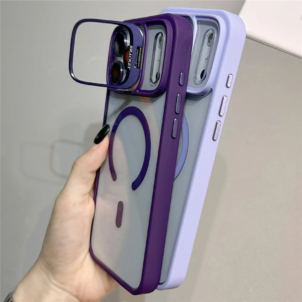 For iPhone 18 Pro / 17 Pro Case Compatible with MagSafe TPU Acrylic Phone Cover with Lens Frame Kickstand  /  Lens Film - Dark Purple - 6
