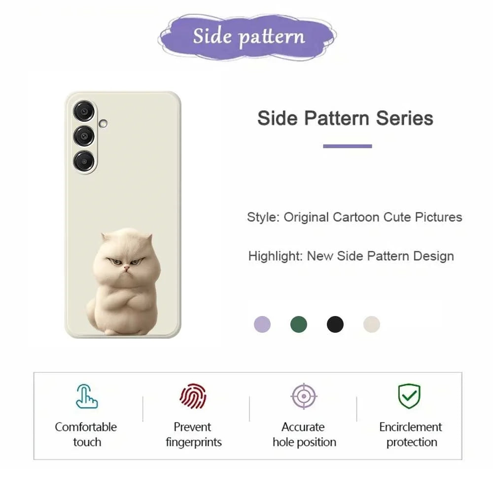 For Samsung Galaxy A37 5G Case Angry Cat Pattern Printing Straight Edge TPU Phone Back Cover - Beige - 2