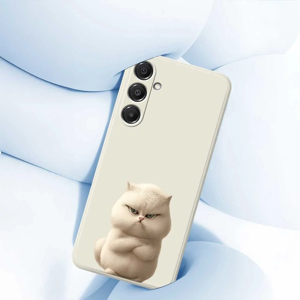 For Samsung Galaxy A57 5G Case Angry Cat Pattern Printing Straight Edge TPU Phone Back Cover - Beige - 5