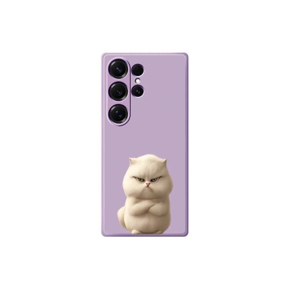 For Samsung Galaxy S26 Ultra Case Angry Cat Pattern Printing Straight Edge TPU Phone Back Cover - Purple - 1