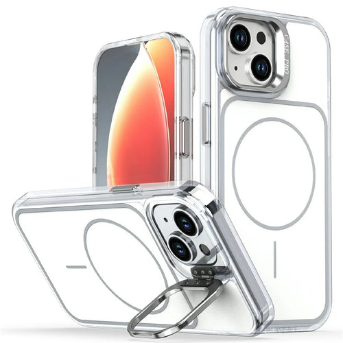 Magnetic Case For iPhone 14  /  13 Matching Color Lens Kickstand TPU PC Phone Cover Compatible with MagSafe - White - 1