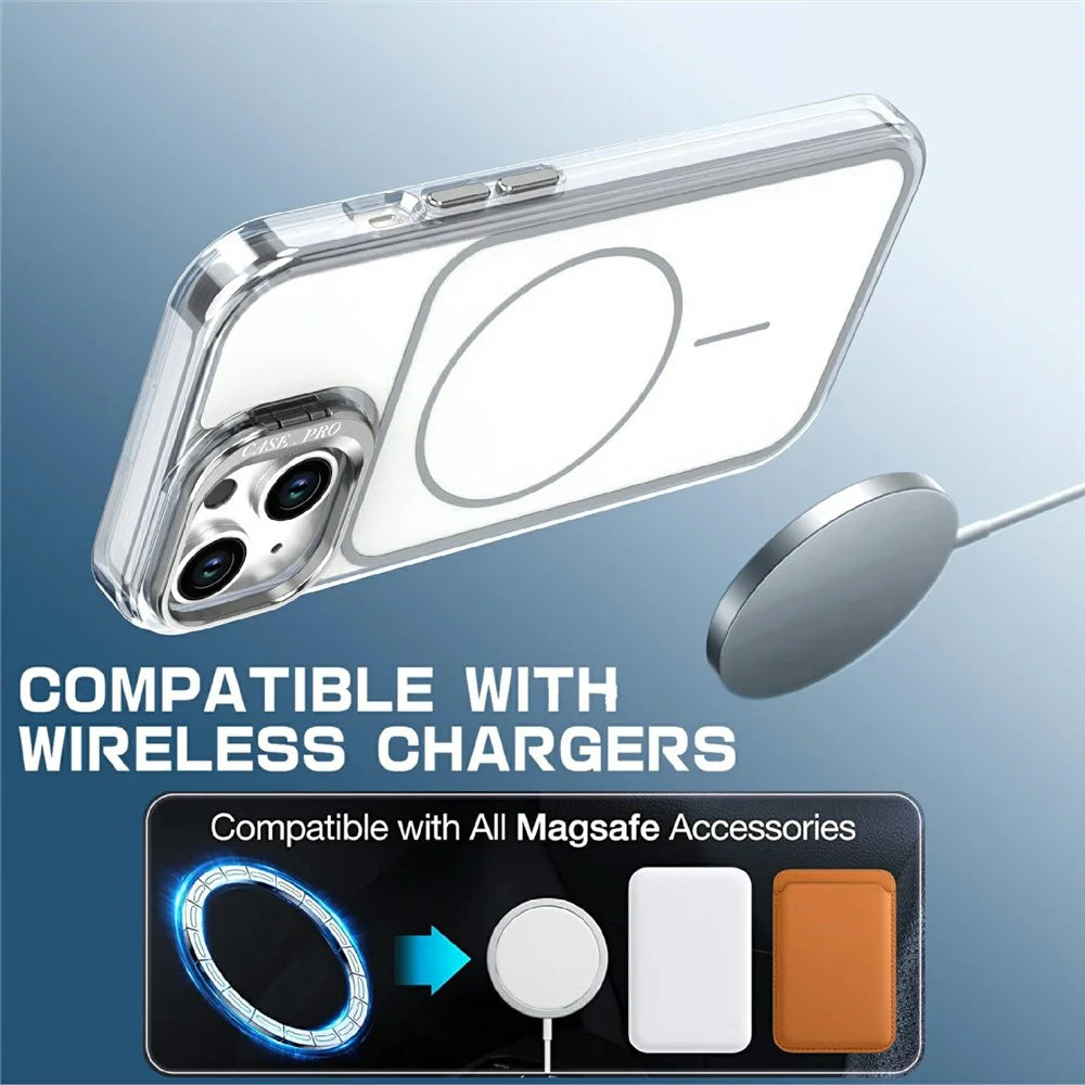Magnetic Case For iPhone 14  /  13 Matching Color Lens Kickstand TPU PC Phone Cover Compatible with MagSafe - White - 4