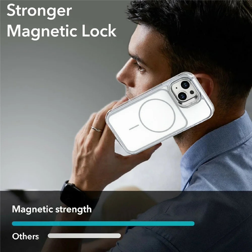 Magnetic Case For iPhone 14  /  13 Matching Color Lens Kickstand TPU PC Phone Cover Compatible with MagSafe - White - 6