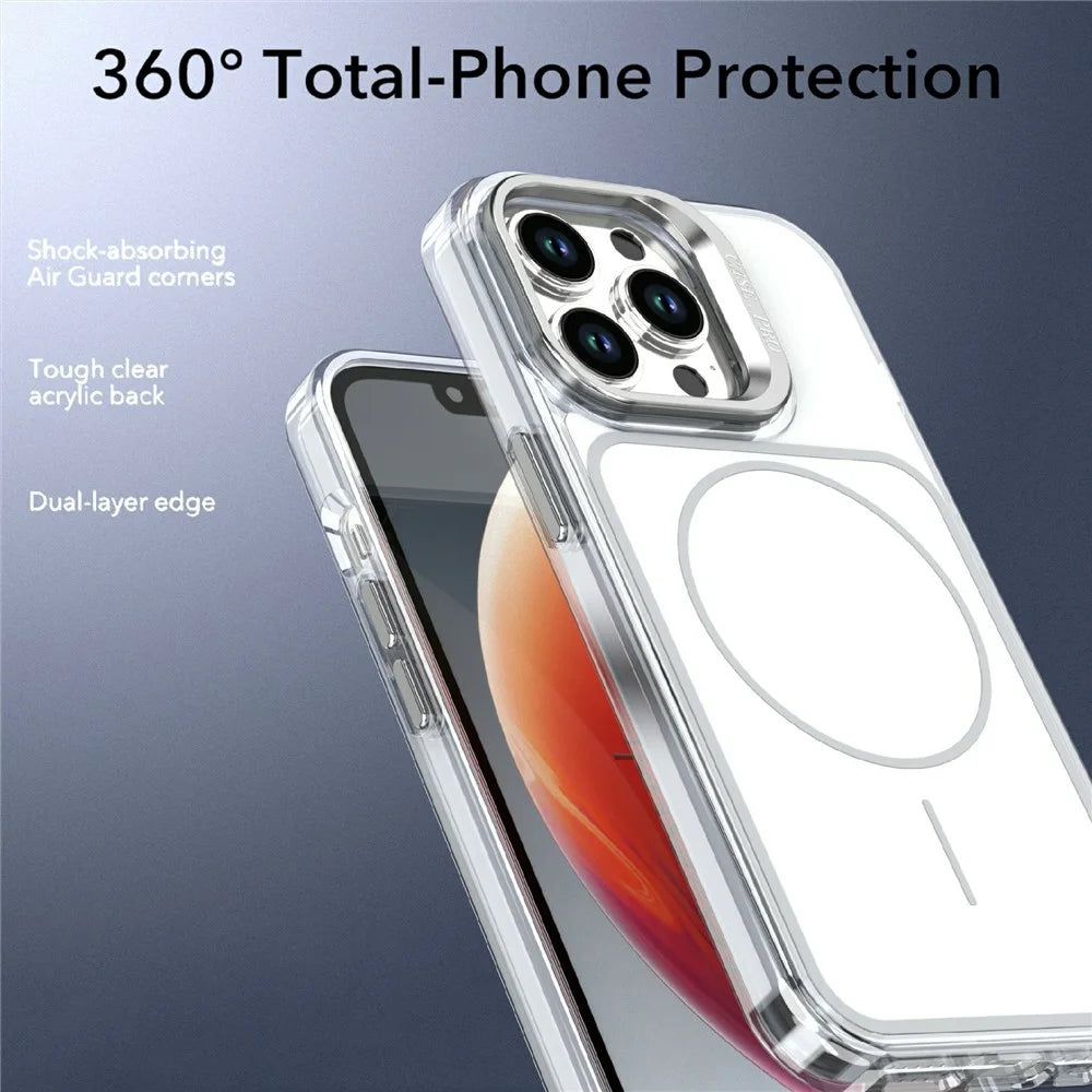 For iPhone 13 Pro Max Magnetic Case Matching Color Lens Kickstand TPU PC Phone Cover Compatible with MagSafe - White - 5