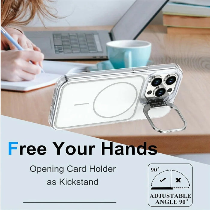For iPhone 14 Pro Magnetic Case Matching Color Lens Kickstand TPU PC Phone Cover Compatible with MagSafe - White - 2