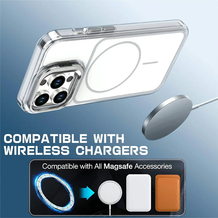 For iPhone 14 Pro Magnetic Case Matching Color Lens Kickstand TPU PC Phone Cover Compatible with MagSafe - White - 4