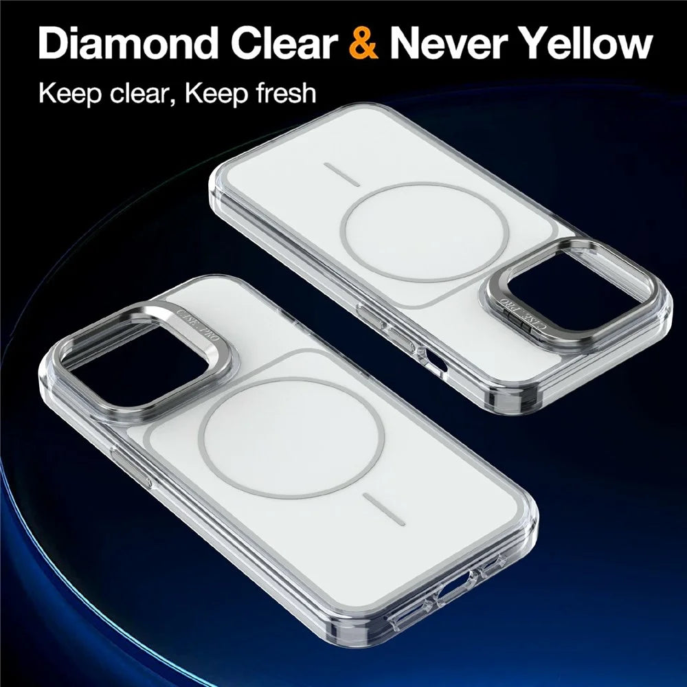 For iPhone 14 Pro Max Magnetic Case Matching Color Lens Kickstand TPU PC Phone Cover Compatible with MagSafe - White - 3