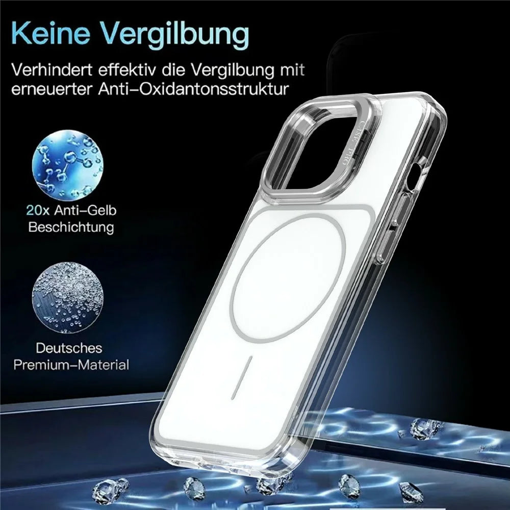 For iPhone 14 Pro Max Magnetic Case Matching Color Lens Kickstand TPU PC Phone Cover Compatible with MagSafe - White - 7