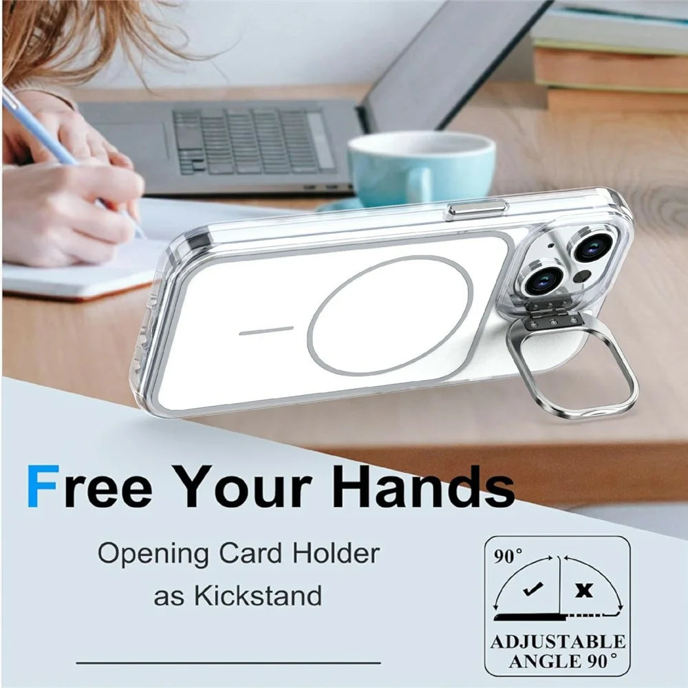 For iPhone 15 Magnetic Case Matching Color Lens Kickstand TPU PC Phone Cover Compatible with MagSafe - White - 2