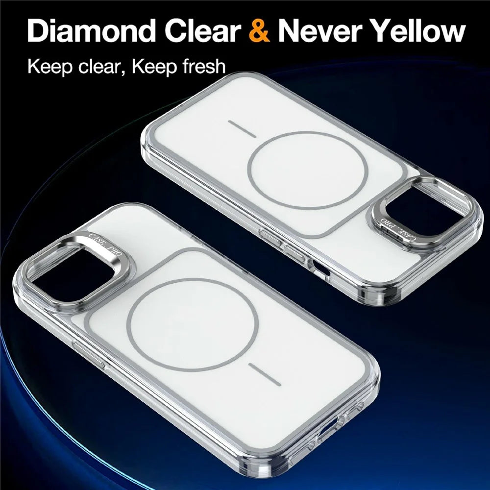 For iPhone 15 Magnetic Case Matching Color Lens Kickstand TPU PC Phone Cover Compatible with MagSafe - White - 3