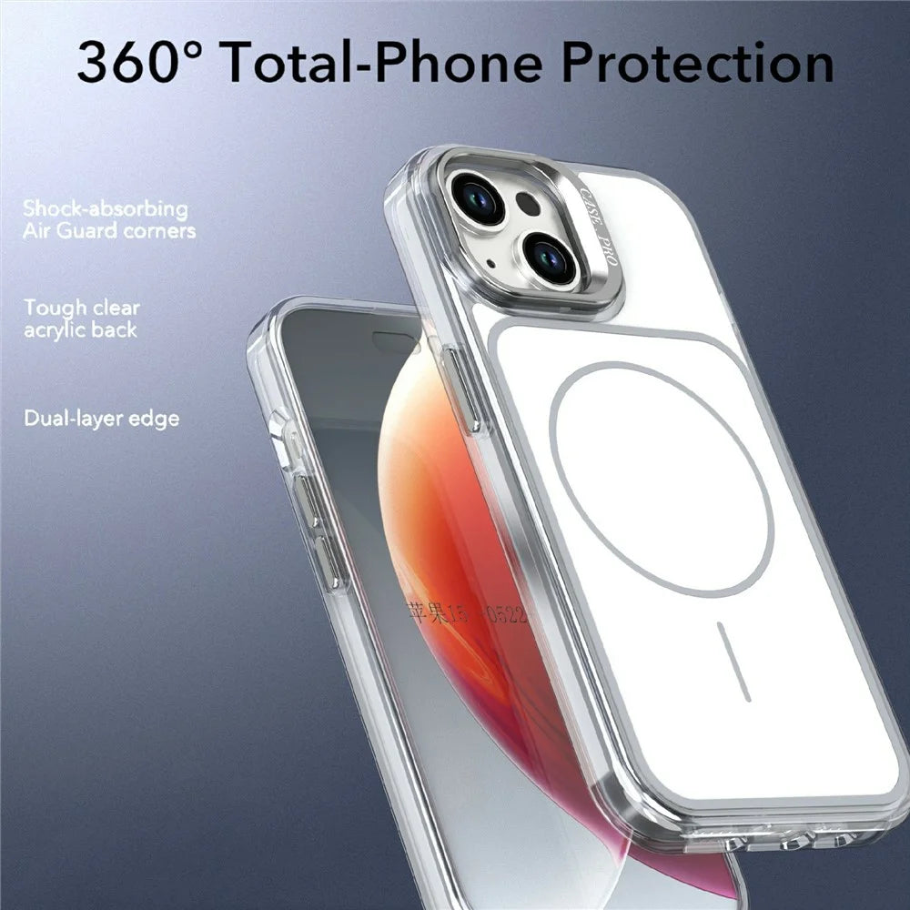 For iPhone 15 Magnetic Case Matching Color Lens Kickstand TPU PC Phone Cover Compatible with MagSafe - White - 5