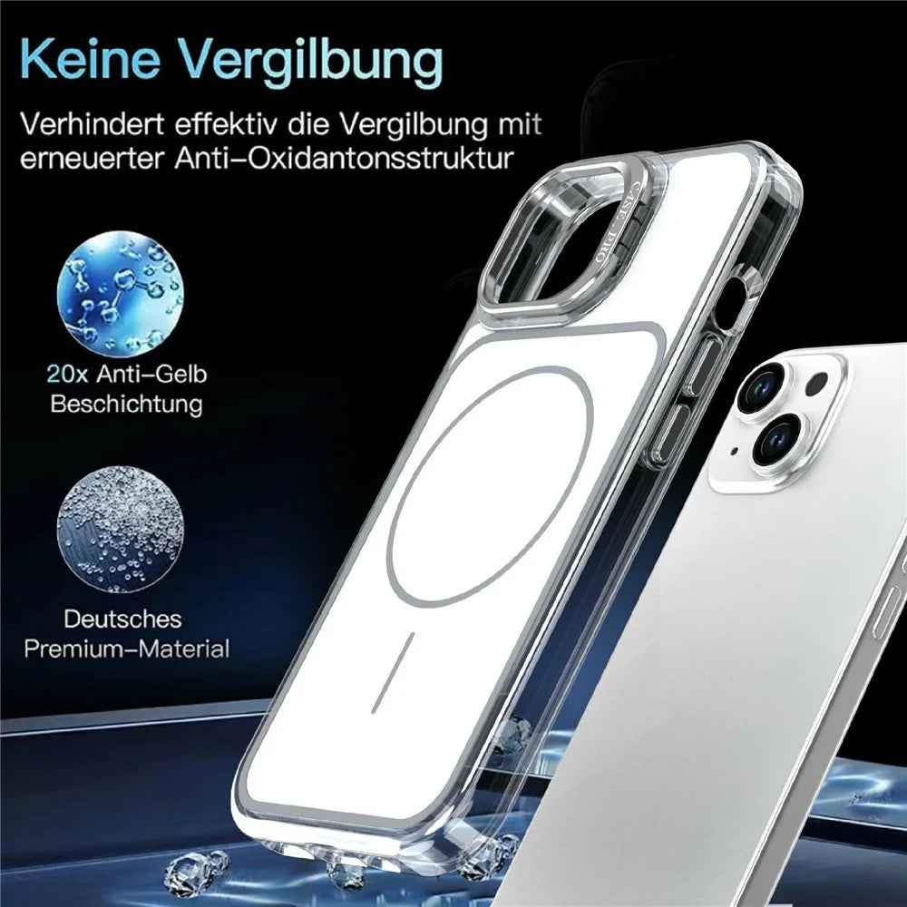 For iPhone 15 Magnetic Case Matching Color Lens Kickstand TPU PC Phone Cover Compatible with MagSafe - White - 7