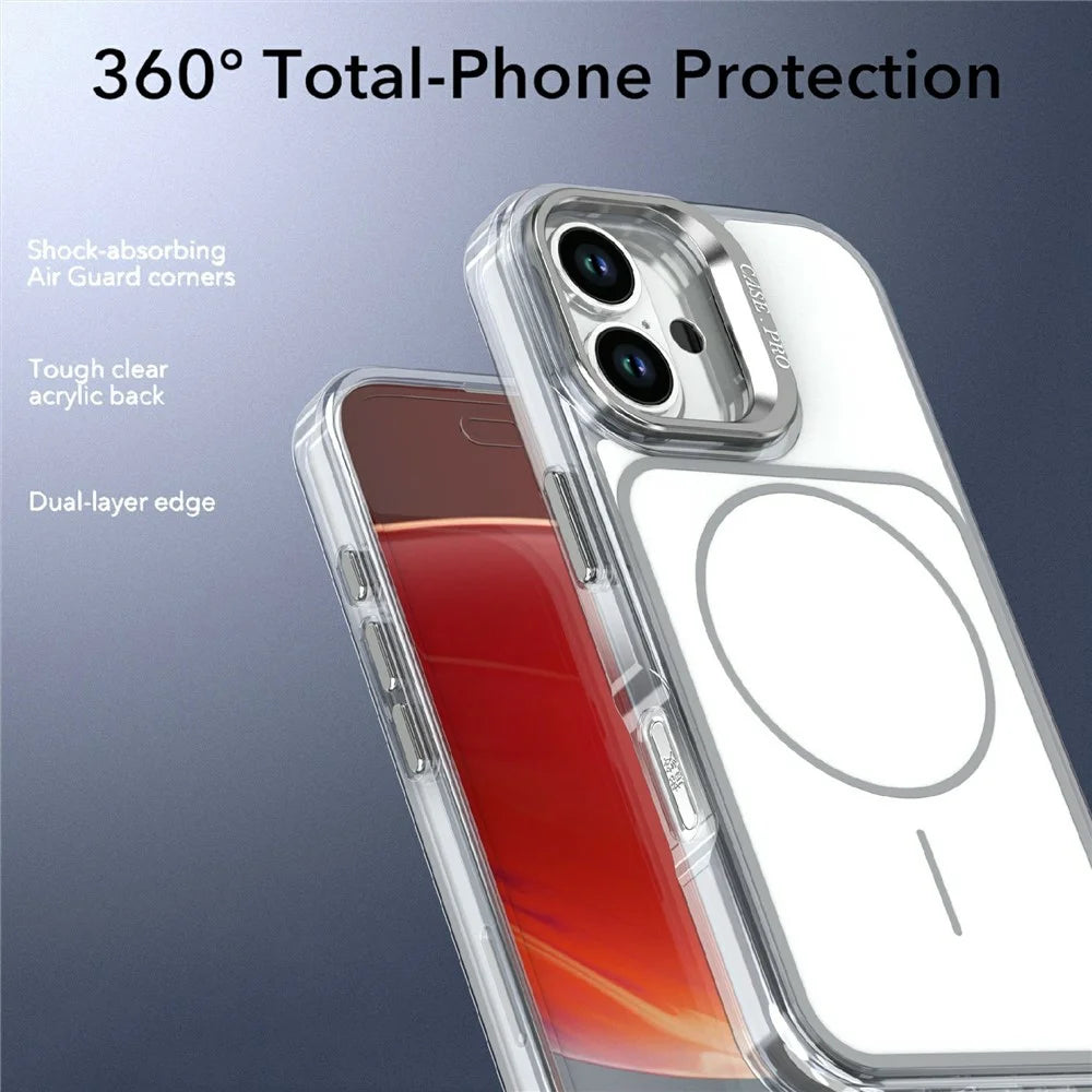 For iPhone 16 Magnetic Case Matching Color Lens Kickstand TPU PC Phone Cover Compatible with MagSafe - White - 5