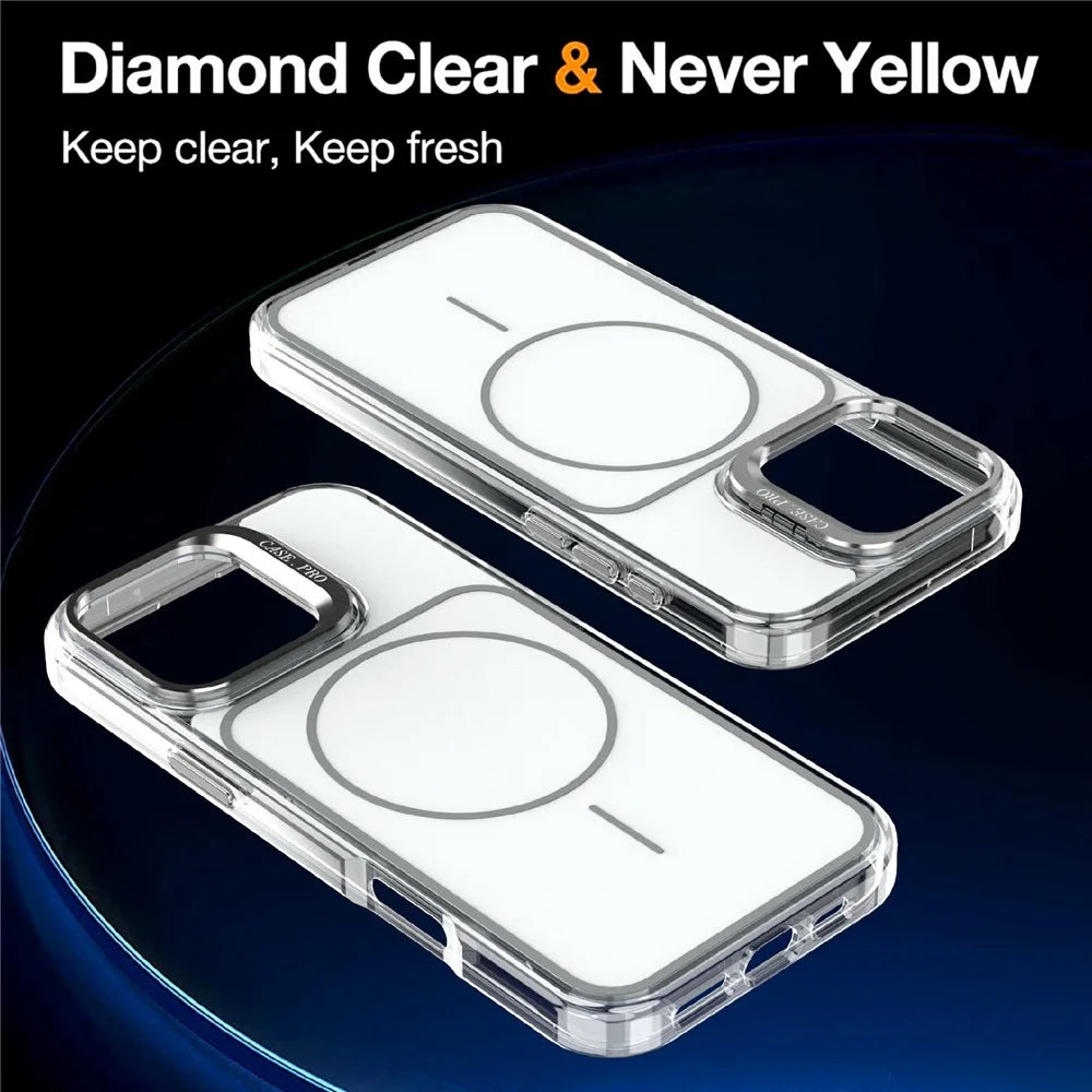 For iPhone 16 Pro Magnetic Case Matching Color Lens Kickstand TPU PC Phone Cover Compatible with MagSafe - White - 3
