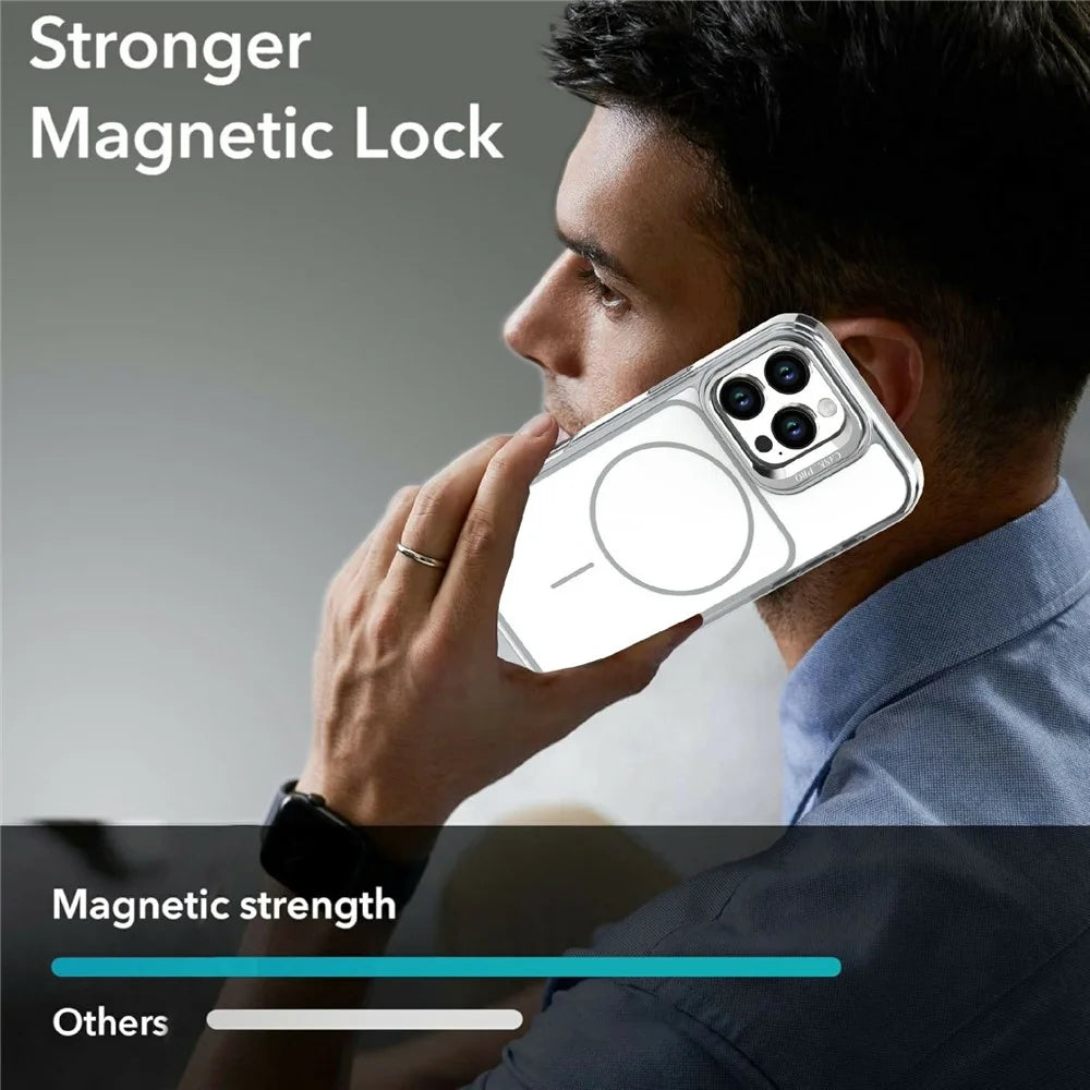 For iPhone 16 Pro Magnetic Case Matching Color Lens Kickstand TPU PC Phone Cover Compatible with MagSafe - White - 6