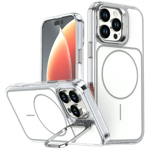 For iPhone 16 Pro Max Magnetic Case Matching Color Lens Kickstand TPU PC Phone Cover Compatible with MagSafe - White - 1