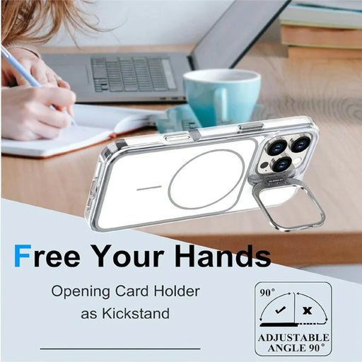 For iPhone 16 Pro Max Magnetic Case Matching Color Lens Kickstand TPU PC Phone Cover Compatible with MagSafe - White - 2