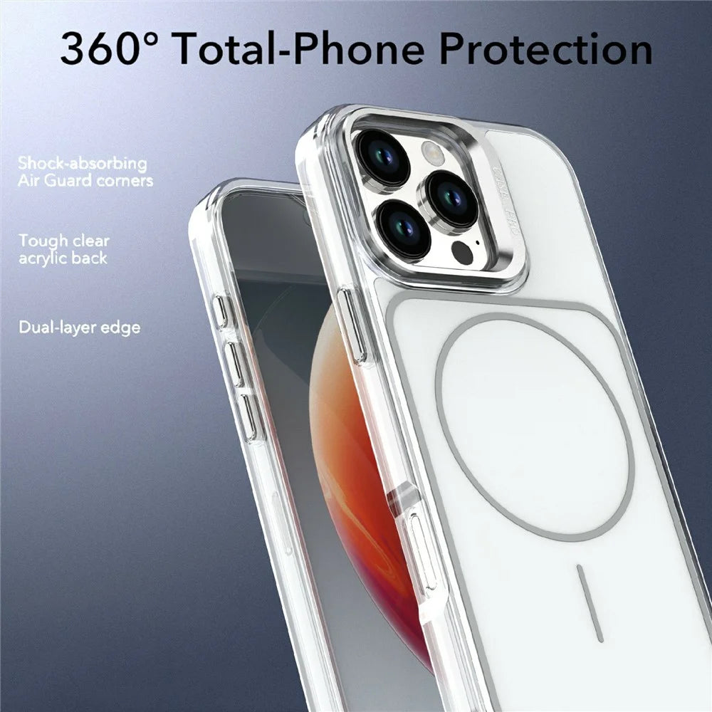For iPhone 16 Pro Max Magnetic Case Matching Color Lens Kickstand TPU PC Phone Cover Compatible with MagSafe - White - 5