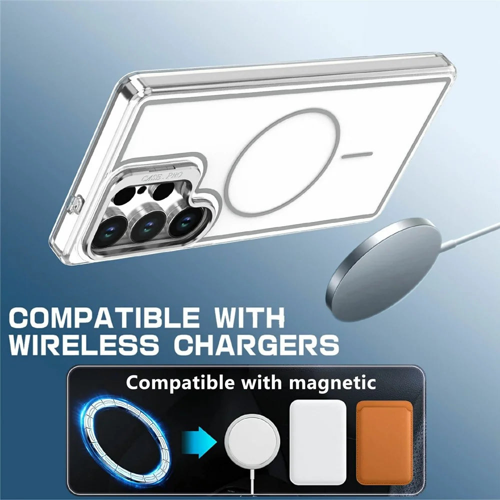 For Samsung Galaxy S25 Ultra Magnetic Case Matching Color Lens Kickstand TPU PC Phone Cover - White - 4