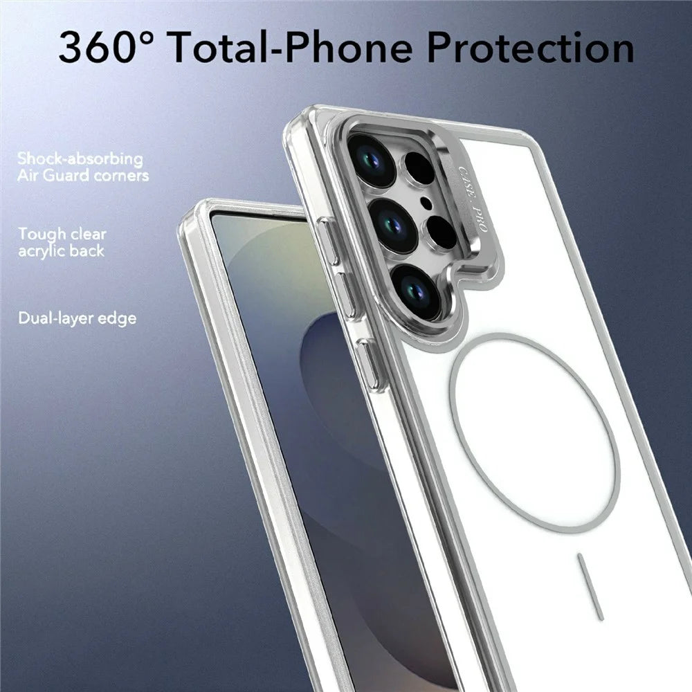 For Samsung Galaxy S25 Ultra Magnetic Case Matching Color Lens Kickstand TPU PC Phone Cover - White - 5