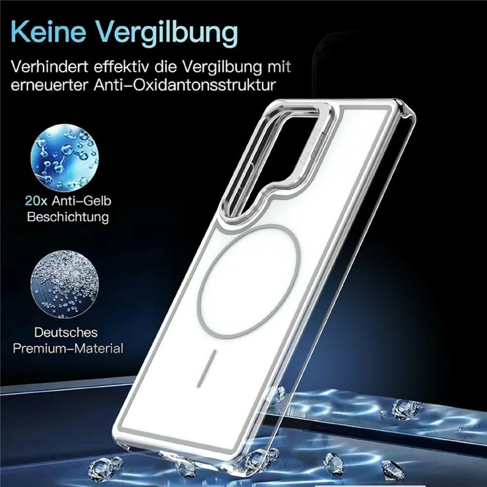 For Samsung Galaxy S25 Ultra Magnetic Case Matching Color Lens Kickstand TPU PC Phone Cover - White - 7