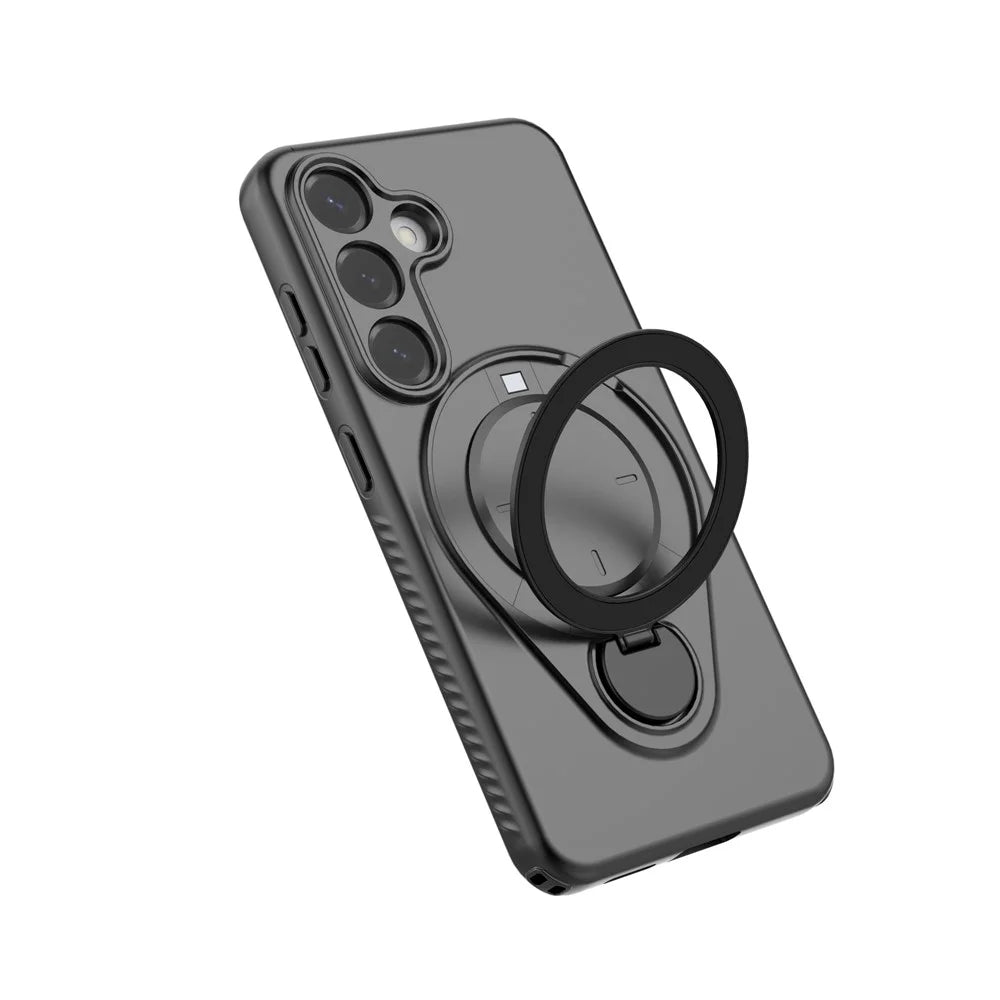 For Samsung Galaxy S25 Magnetic Case Rotating Kickstand TPU PC Phone Cover - Black - 3