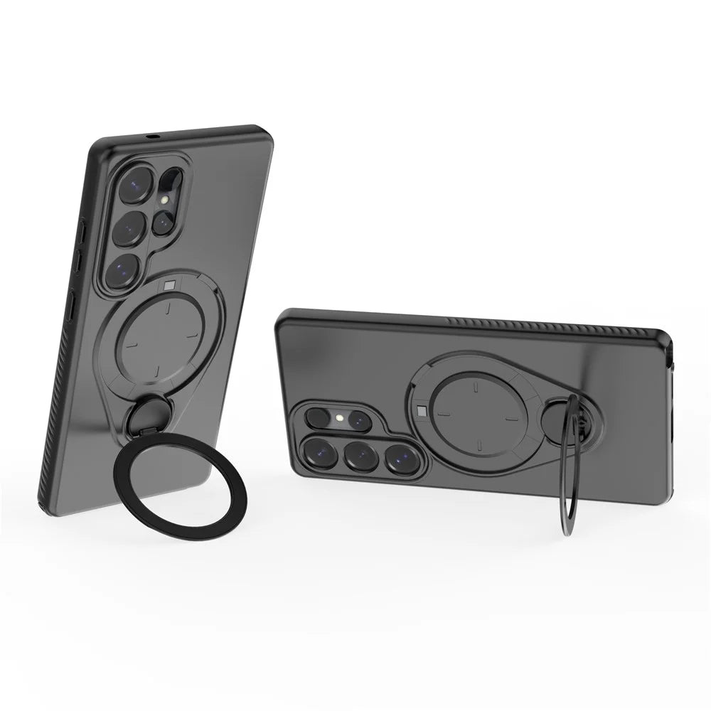 For Samsung Galaxy S25 Ultra Magnetic Case Rotating Kickstand TPU PC Phone Cover - Black - 2