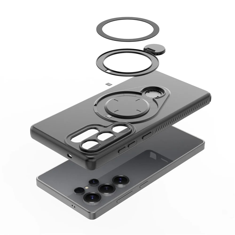 For Samsung Galaxy S25 Ultra Magnetic Case Rotating Kickstand TPU PC Phone Cover - Black - 3
