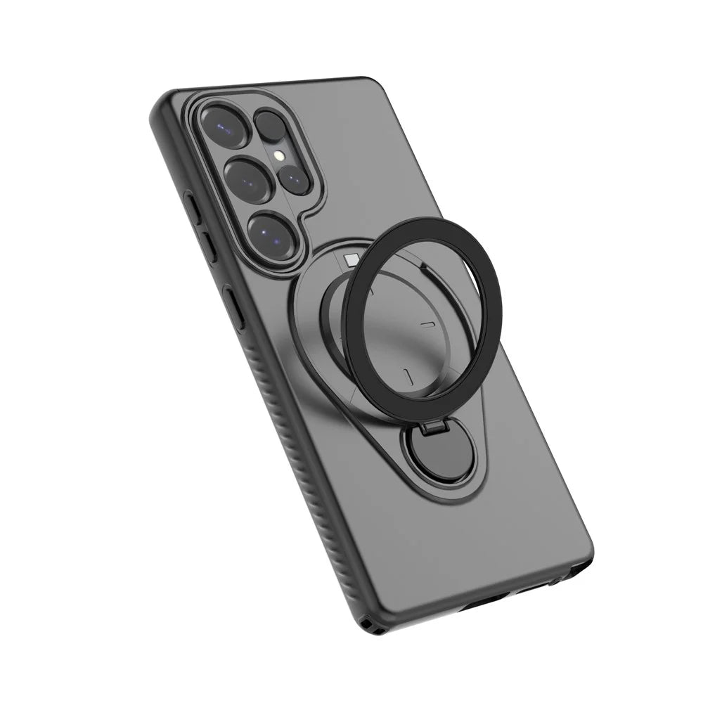 For Samsung Galaxy S25 Ultra Magnetic Case Rotating Kickstand TPU PC Phone Cover - Black - 4