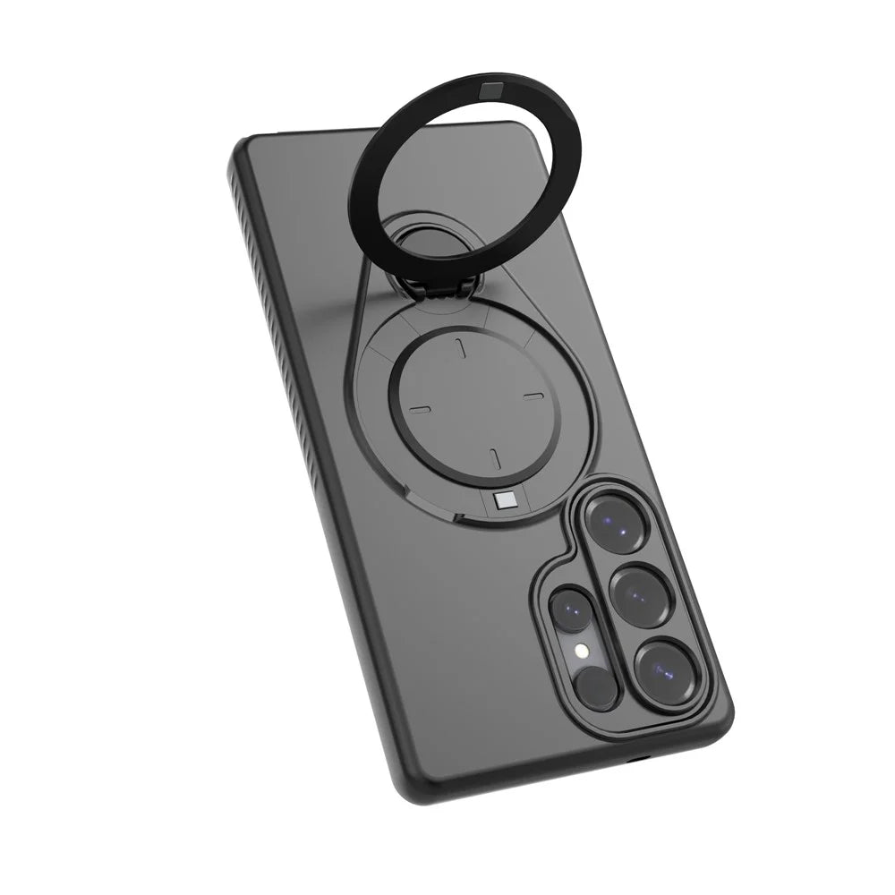For Samsung Galaxy S25 Ultra Magnetic Case Rotating Kickstand TPU PC Phone Cover - Black - 5