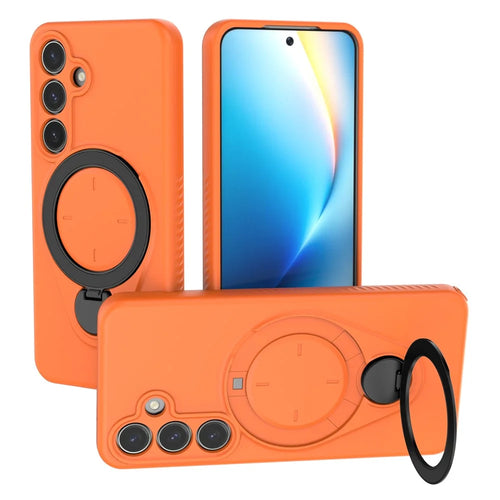 For Samsung Galaxy S24 Magnetic Case Rotating Kickstand TPU PC Phone Cover - Orange - 1