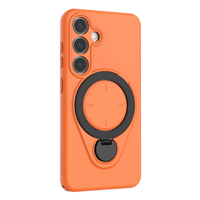 For Samsung Galaxy S24 Magnetic Case Rotating Kickstand TPU PC Phone Cover - Orange - 3