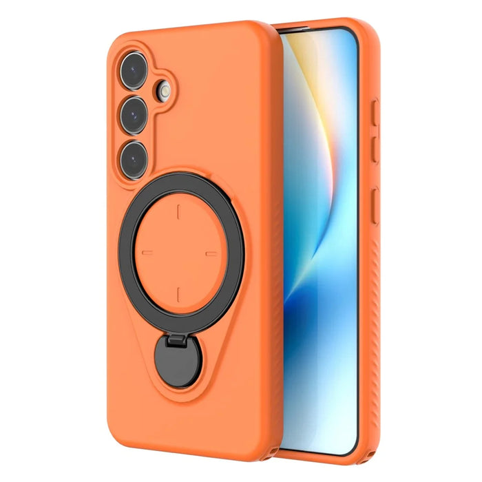 For Samsung Galaxy S24 Magnetic Case Rotating Kickstand TPU PC Phone Cover - Orange - 4