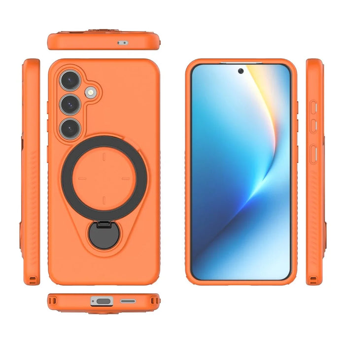 For Samsung Galaxy S24 Magnetic Case Rotating Kickstand TPU PC Phone Cover - Orange - 5