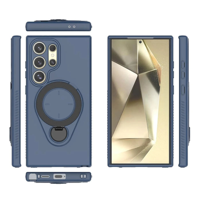 For Samsung Galaxy S24 Ultra Magnetic Case Rotating Kickstand TPU PC Phone Cover - Blue - 5