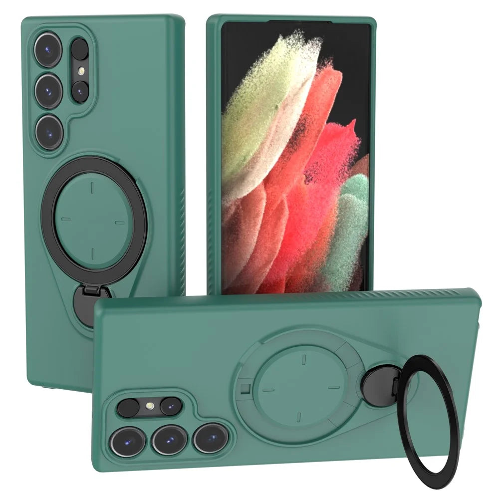For Samsung Galaxy S23 Ultra Magnetic Case Rotating Kickstand TPU PC Phone Cover - Green - 1