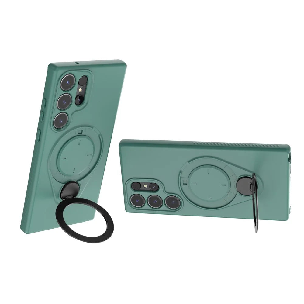 For Samsung Galaxy S23 Ultra Magnetic Case Rotating Kickstand TPU PC Phone Cover - Green - 2