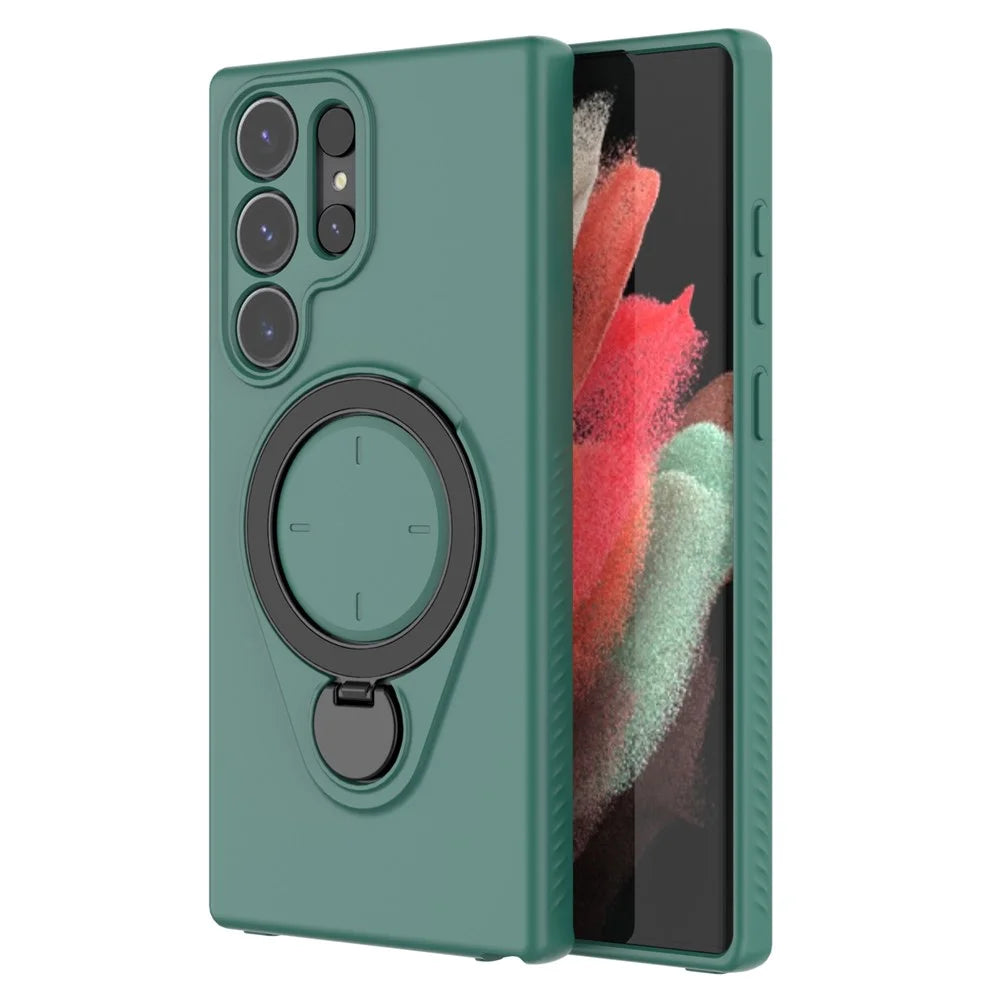 For Samsung Galaxy S23 Ultra Magnetic Case Rotating Kickstand TPU PC Phone Cover - Green - 4