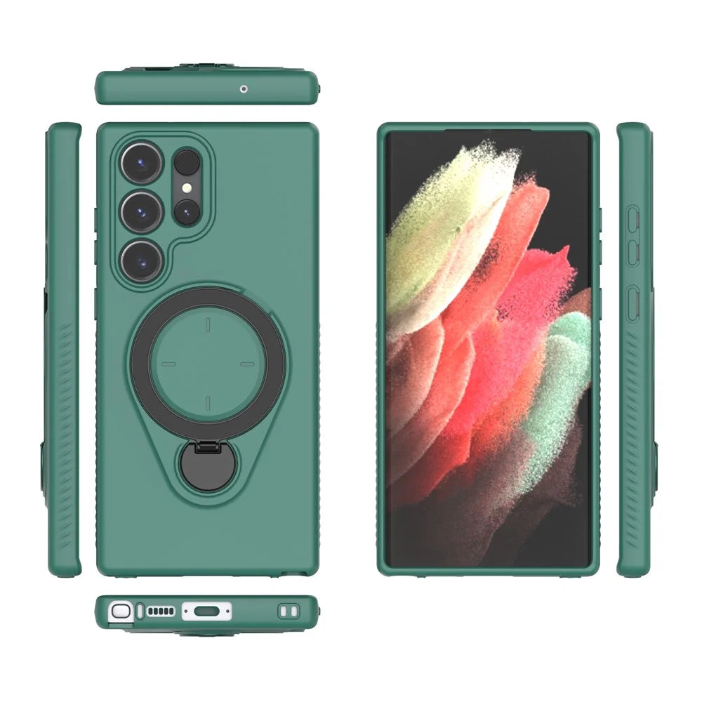 For Samsung Galaxy S23 Ultra Magnetic Case Rotating Kickstand TPU PC Phone Cover - Green - 5