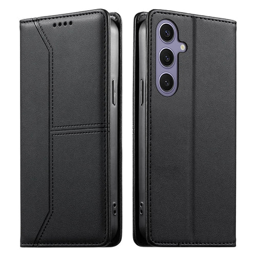 For Samsung Galaxy S25  /  S24 Wallet Stand Case Line Splicing TPU PU Leather Phone Cover - Black - 1