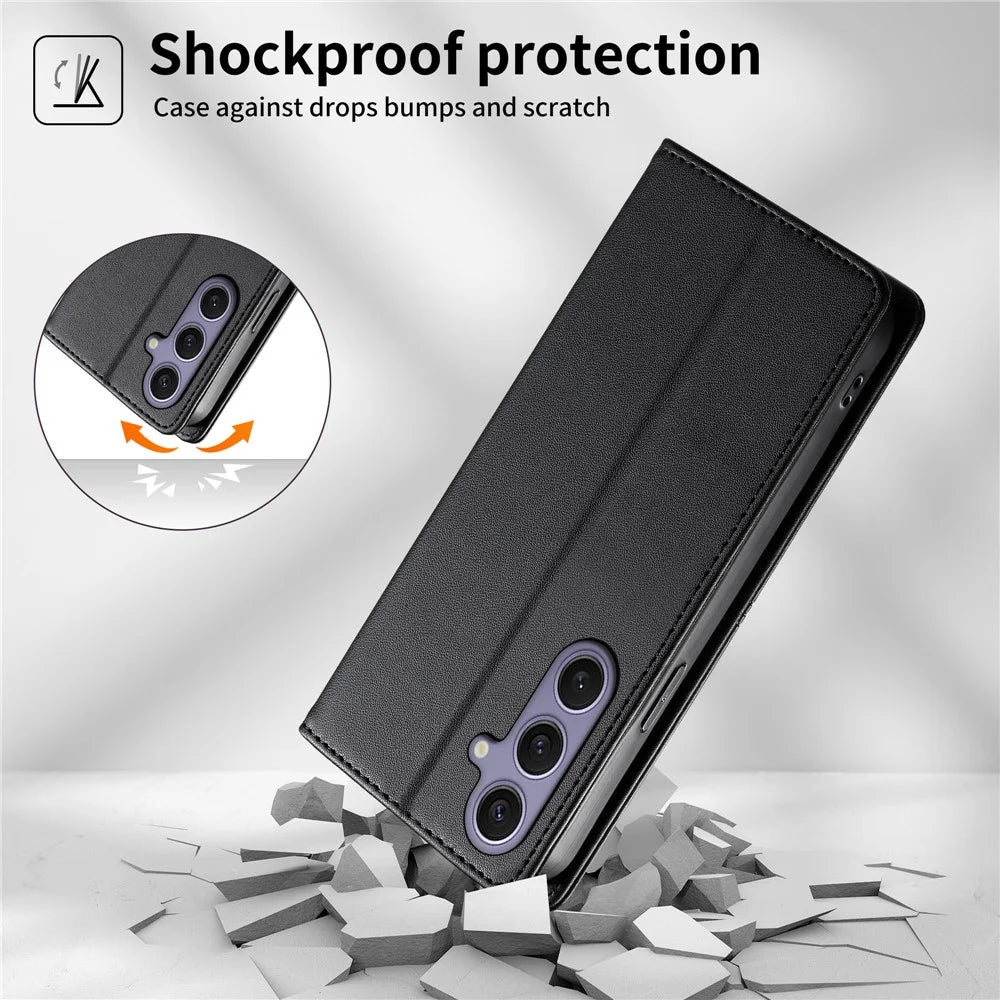For Samsung Galaxy S25  /  S24 Wallet Stand Case Line Splicing TPU PU Leather Phone Cover - Black - 7