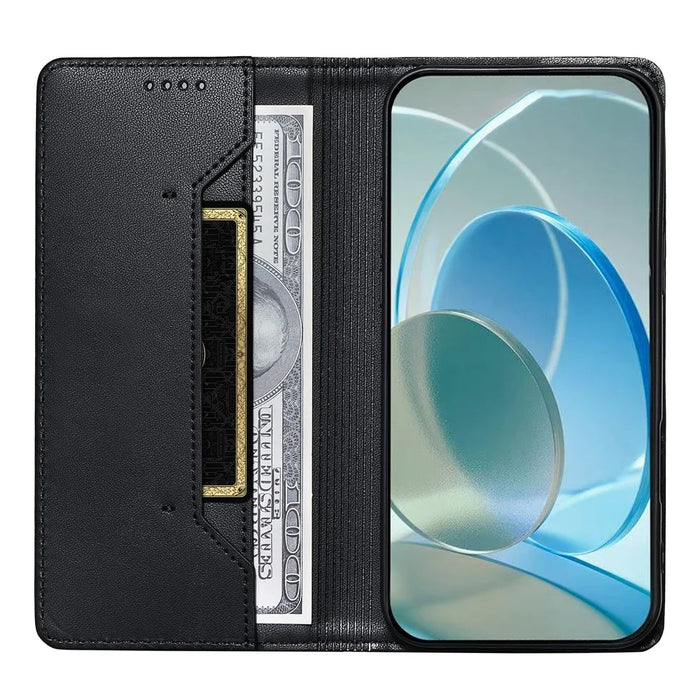 For Samsung Galaxy S25 FE Wallet Stand Case Line Splicing TPU PU Leather Phone Cover - Black - 2