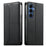 For Samsung Galaxy S26+ Wallet Stand Case Line Splicing TPU PU Leather Phone Cover - Black - 1